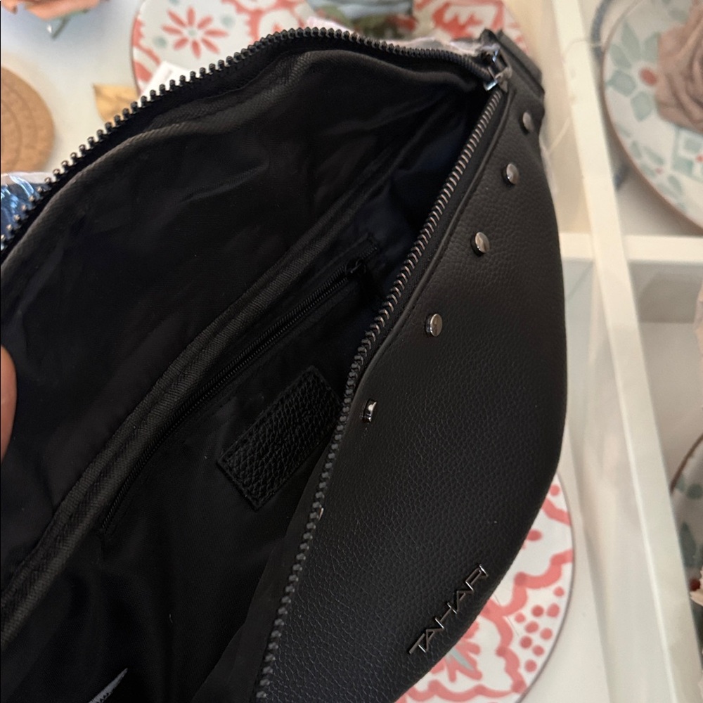 Tahari Black Vegan Leather Studded Belt Bag - Picture 5 of 9